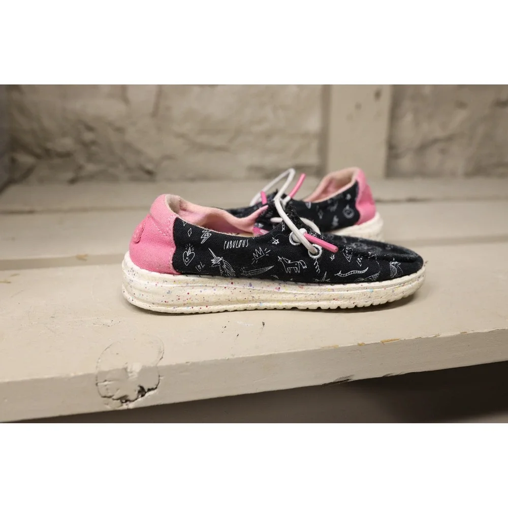 Hey‎ Dude Wendy Toddler Unicorn Black Pink Doodle Slip On Shoes K8 40442-001